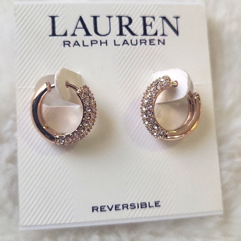 Lauren Ralph Lauren Crystal Embellished Gold Earrings - Picture 3 of 3